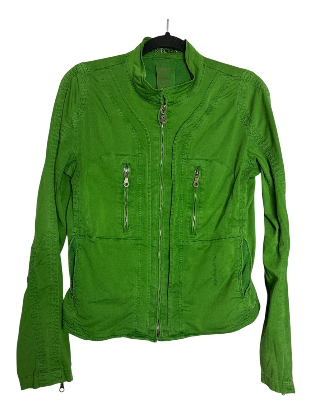 Desigual Grafitti Embroidered “Atypical” Lime Green Utility Jacket, size 40 (M)